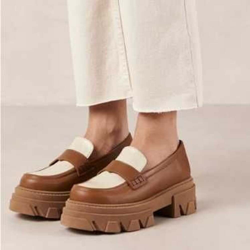 Alohas Trailblazer Bicolor Leather Loafers Brown/Tan & Off-White Size 7.5-8